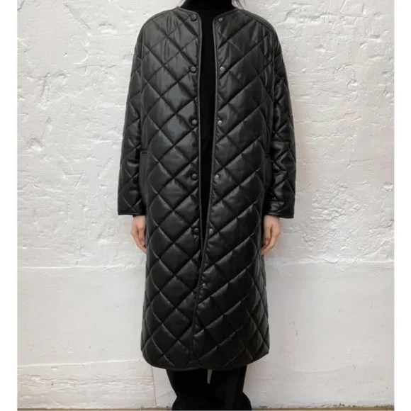 Zara Black Quilted Long Coat - Picture 2 of 6